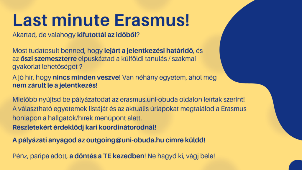 ERASMUS last minute jelentkezés