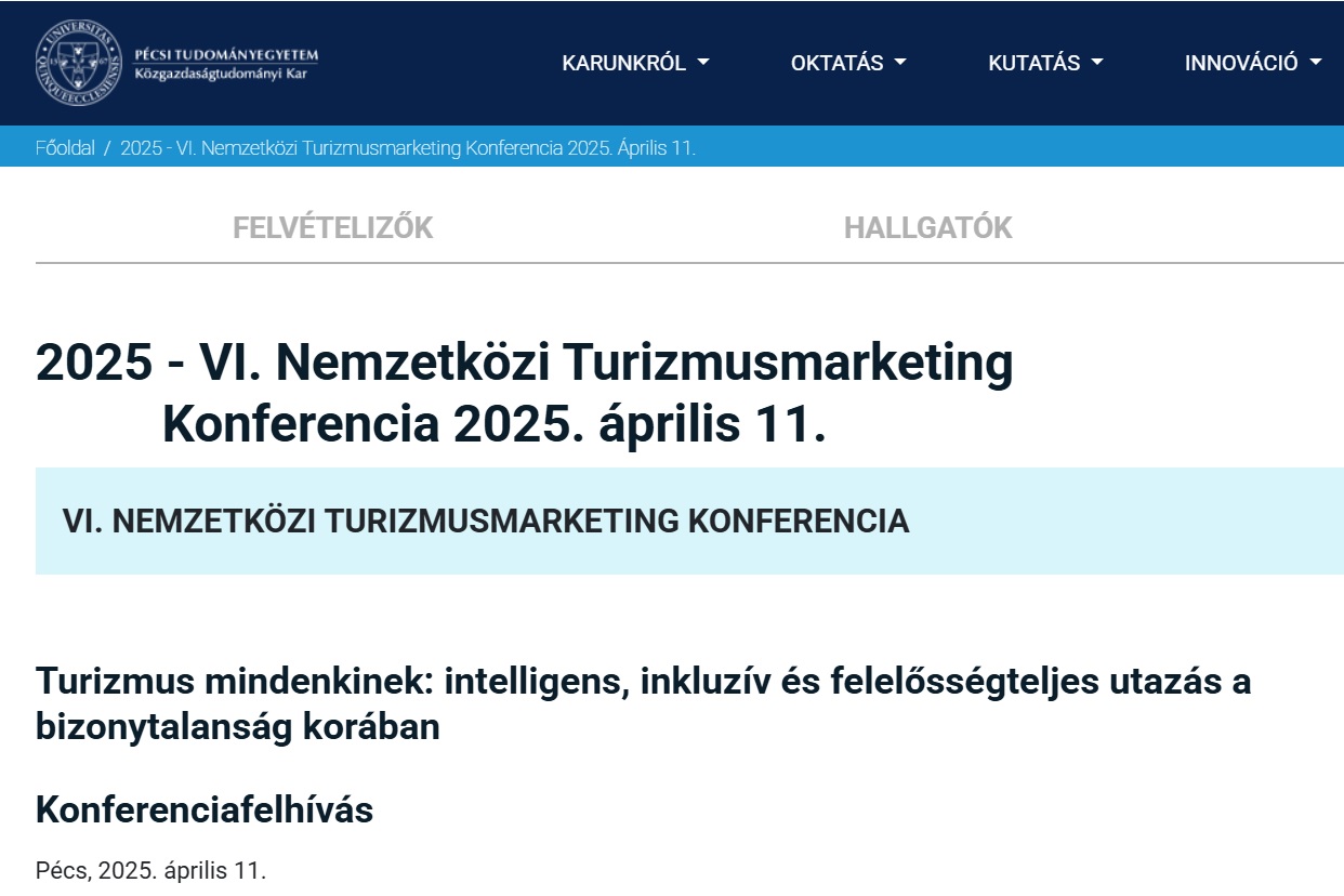 2025 – VI. Nemzetközi Turizmusmarketing Konferencia 2025. április 11.